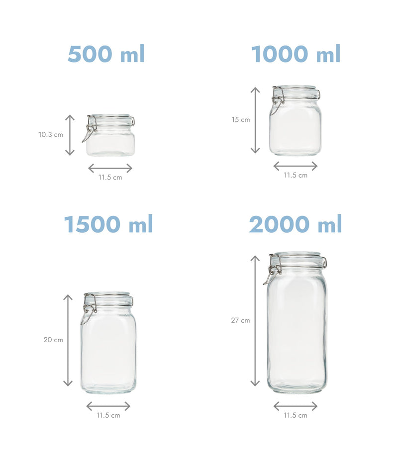 Set 4 recipiente alimente, lichide, sticlă, dimensiuni individuale