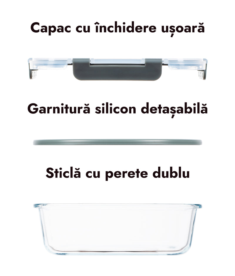 Set 20 caserole etanșe din sticlă pentru mâncare, S + M