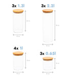 Set 13 recipiente etanșe alimente, sticlă, capac bambus