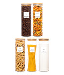 Set 5 recipiente etanșe alimente, sticlă, capac bambus