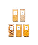 Set 5 recipiente etanșe alimente, sticlă, capac bambus