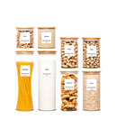 Set 8 recipiente etanșe alimente, sticlă, capac bambus