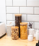 Set 5 recipiente etanșe alimente, sticlă, capac bambus