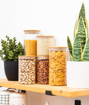 Set 5 recipiente etanșe alimente, sticlă, capac bambus