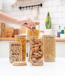 Set 8 recipiente etanșe alimente, sticlă, capac bambus