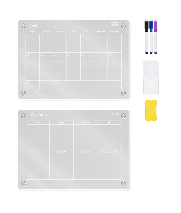 Set 2 planificatoare magnetice frigider, print alb