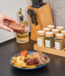 Set 2 suporturi compartimentate sticluțe condimente, bambus