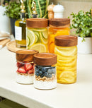 Set 4 borcane etanșe alimente, sticlă, capac acacia