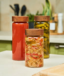 Set 4 borcane etanșe alimente, sticlă, capac acacia