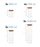 Set 13 recipiente etanșe alimente, sticlă, capac acacia