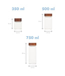 Set 4 borcane etanșe alimente, sticlă, capac acacia
