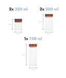 Set 5 borcane etanșe alimente, sticlă, capac acacia