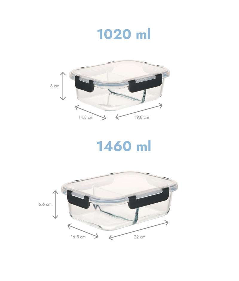 Set 5 caserole compartimentate din sticlă pentru mâncare, dimensiuni individuale