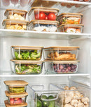 Set 3 caserole etanșe din sticlă, capac bambus