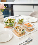 Set 3 caserole etanșe din sticlă, capac bambus