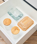 Set 3 caserole etanșe din sticlă, capac bambus