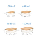 Set 3 caserole etanșe din sticlă, capac bambus