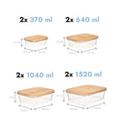 Set 8 caserole etanșe din sticlă, capac bambus