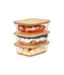 Set 3 caserole etanșe din sticlă, capac bambus