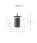 Ceainic clasic, sticlă, filtru inox detașabil, 1L