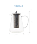 Ceainic minimalist, sticlă, filtru inox detașabil, 1L