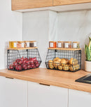 Set 2 coșuri depozitare fructe, legume, metal, capac bambus