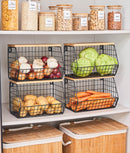 Set 2 coșuri depozitare fructe, legume, metal, capac bambus