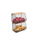 Set 2 coșuri depozitare fructe, legume, metal, capac bambus