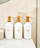 Set 2 dozatoare produse de îngrijire personală, sticlă, alb cu auriu