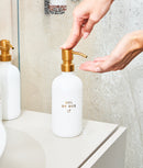 Set 2 dozatoare produse de îngrijire personală, sticlă, alb cu auriu