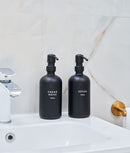Set 2 dozatoare produse de îngrijire personală, sticlă, negru