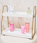 Etajeră baie cu 2 nivele, alb cu accente aurii