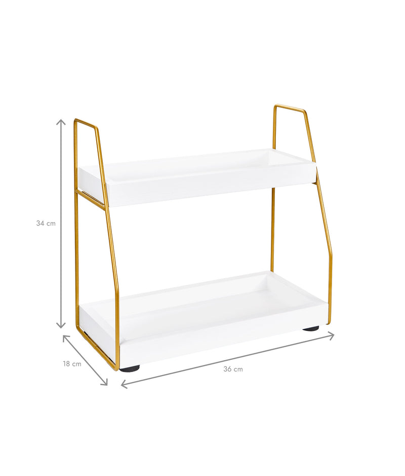 Etajeră baie cu 2 nivele, alb cu accente aurii