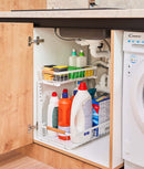 Set 2 organizatoare sub chiuvetă, 2 sertare glisante, înălțime ajustabilă, alb