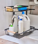 Organizator sub chiuvetă, 2 sertare glisante, înălțime ajustabilă, negru