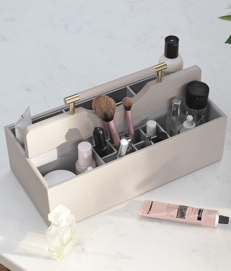 Organizator cosmetice cu mâner, exterior piele, taupe, Stackers