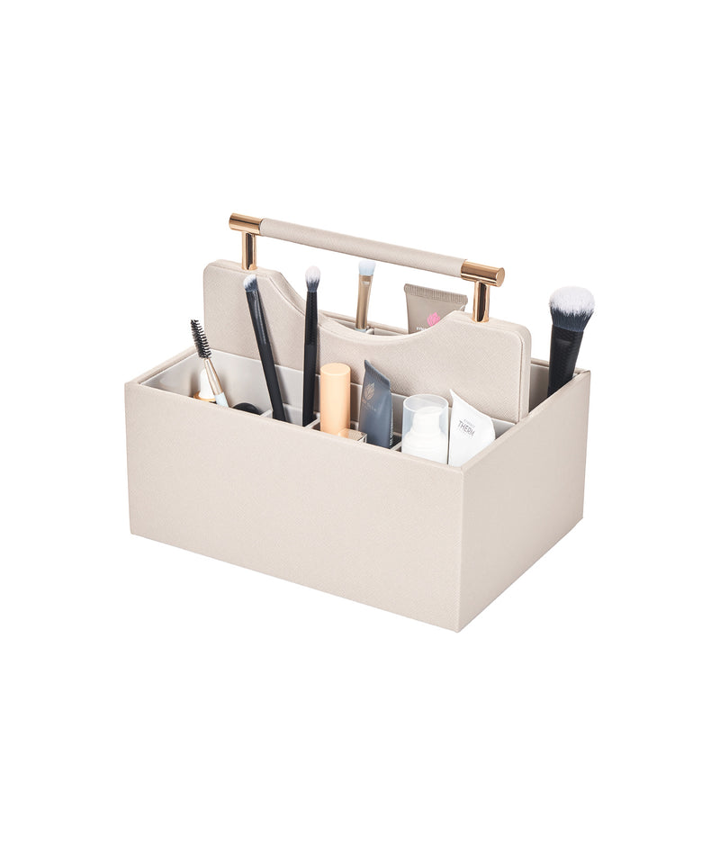 Organizator cosmetice cu mâner, exterior piele, taupe, Stackers