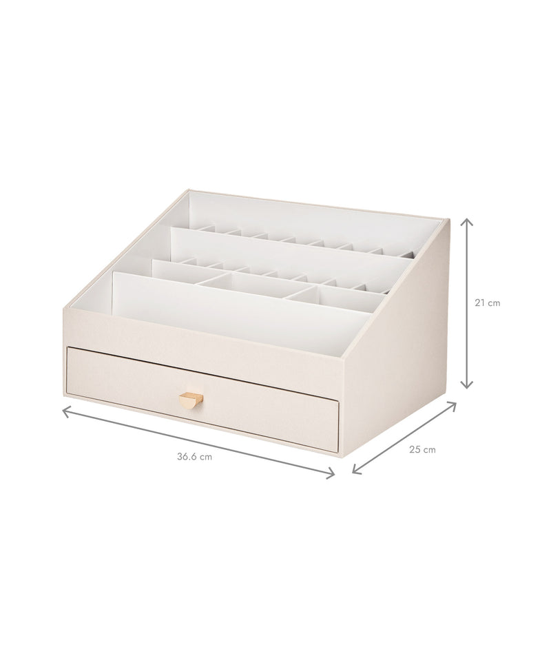 Organizator cosmetice cu sertar, exterior piele, taupe, Stackers