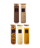 Set 5 recipiente etanșe alimente, sticlă, capac acacia