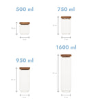 Set 5 recipiente etanșe alimente, sticlă, capac acacia