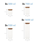 Set 8 recipiente etanșe alimente, sticlă, capac acacia