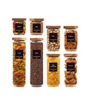 Set 8 recipiente etanșe alimente, sticlă, capac acacia