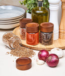 Set 12 recipiente condimente sticlă, capac acacia