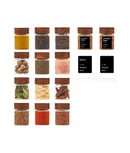 Set 12 recipiente condimente sticlă, capac acacia