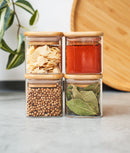 Set 6 recipiente condimente sticlă, capac bambus