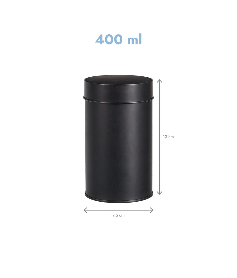 Set 6 recipiente etanșe, depozitare ceai, capac dublu, metal, negre