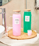 Set 4 recipiente sticlă detergenți lichizi, capac bambus & inox