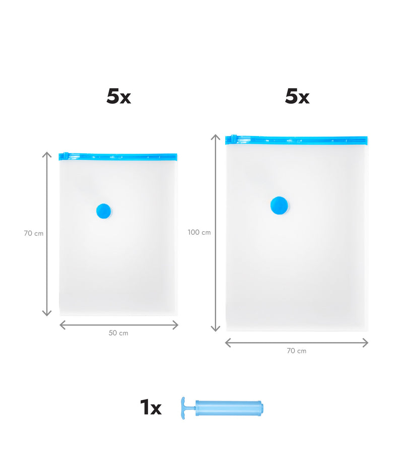 Set 10 saci vidat haine, 2 dimensiuni, pompă înclusă