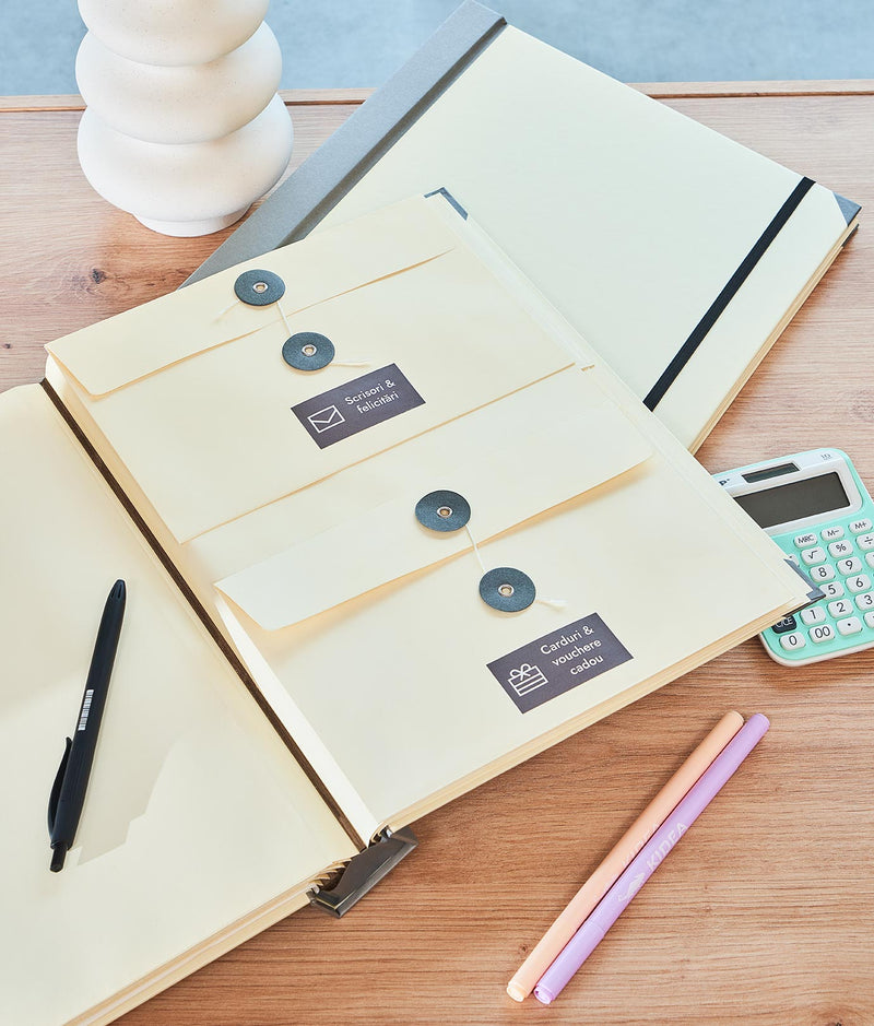 Set 24 etichete organizare documente, gri, marker inclus