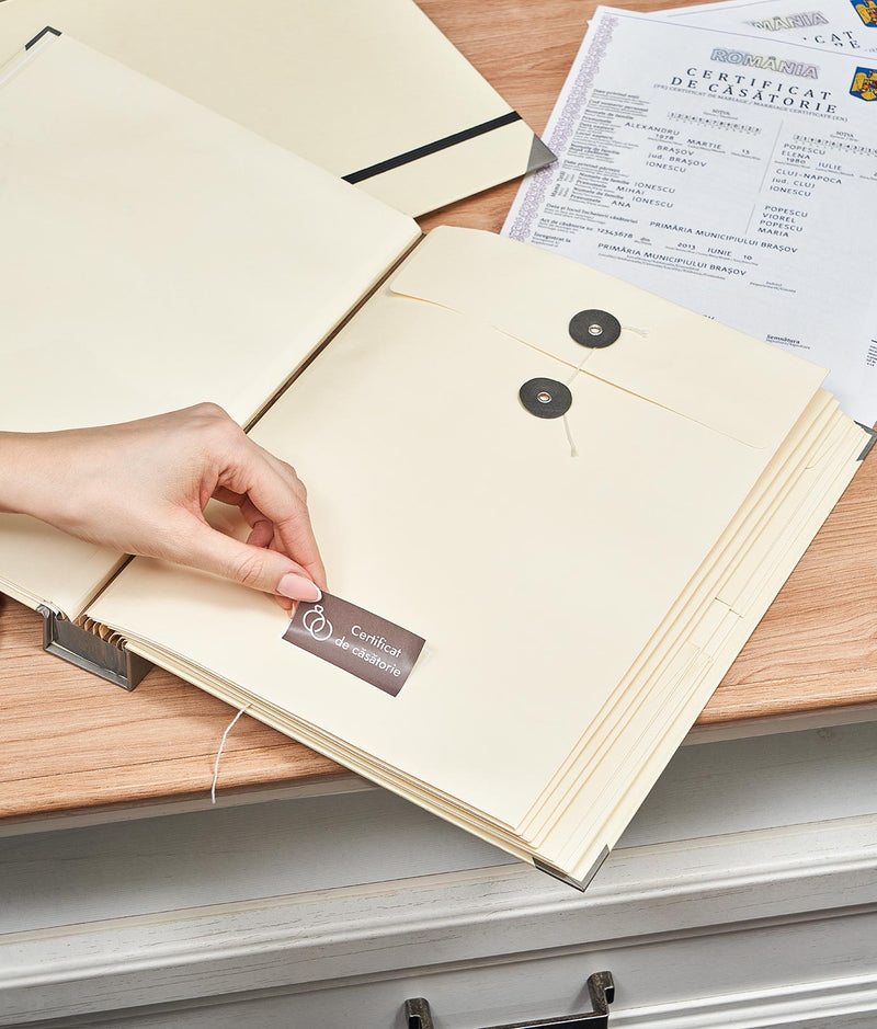 Set 24 etichete organizare documente, gri, marker inclus